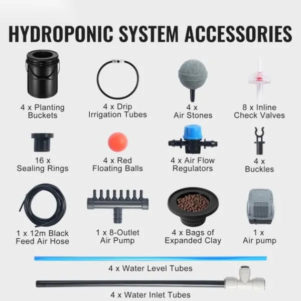 DWC Hydroponics Odlasystem Djupvattenkultur med Top Drip, 4 hinkars set, effektiv växttillväxt, lätt att använda