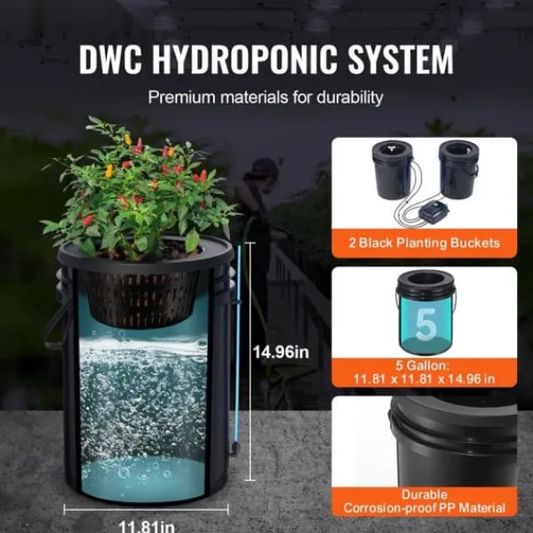Hot DWC Hydroponics Odling System Djupvattenkultur med Top Drip 2 Hinkar, effektiv växtodling, hydroponisk odlingsteknik Kit För Växt- & Örtplantering