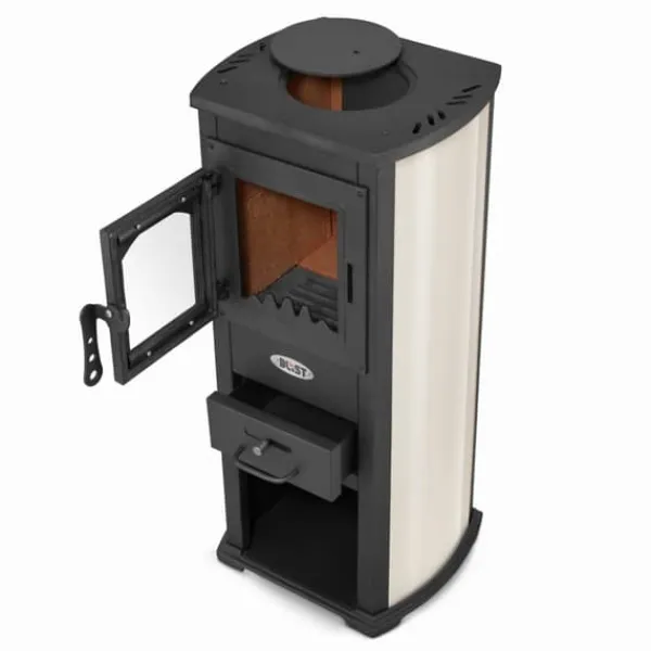 Viking Choice EKONOMIK LUX Multifunktionell Vedspis - 6,6 kW, Kockplatta, Röd/Beige/Antracit