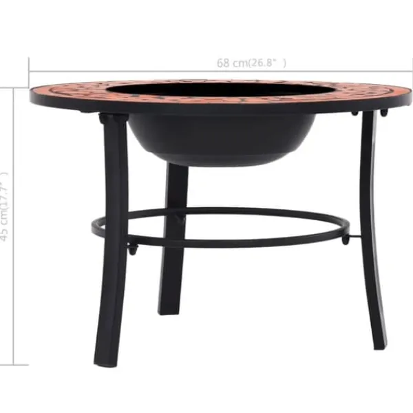 Eldfat med mosaik i terrakotta - Dekorativ eldgrop för trädgården | Diameter: 68 cm | Material: Keramik