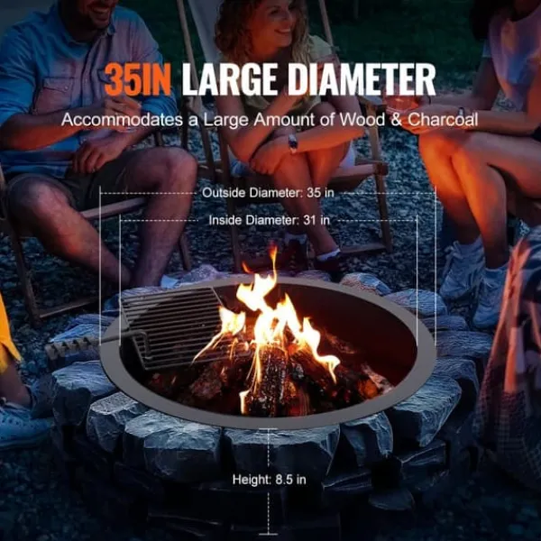Eldring med BBQ Fire Ring, 35 tum, yttre stål, DIY lägereldsbrasa