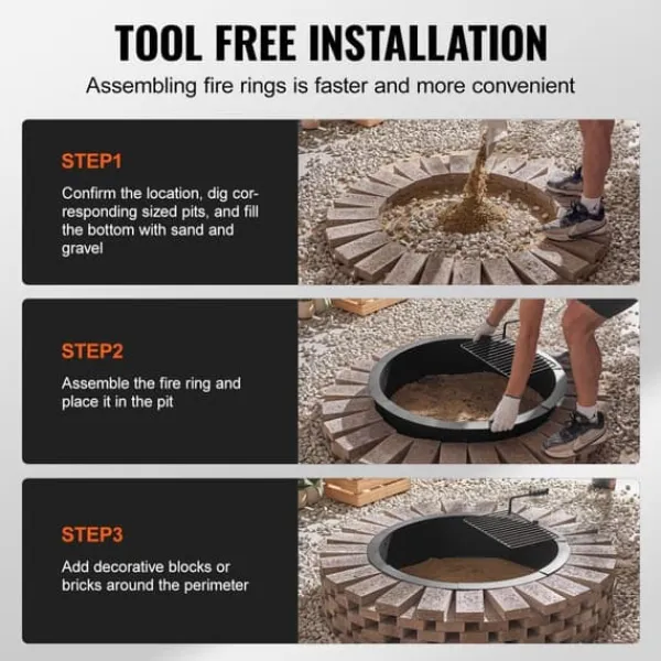 Eldring med BBQ Fire Ring, 35 tum, yttre stål, DIY lägereldsbrasa