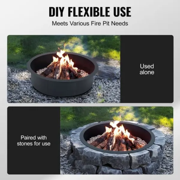 Hot Eldring Rund 45 tum, Yttre Stålfoder, DIY Campfire Ring, Brandgrill, Enkel att Montera Tillbehör Till Vedeldade Kaminer & Öppna Spisar