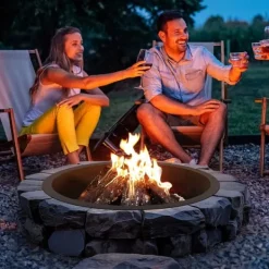 Hot Eldring Rund 45 tum, Yttre Stålfoder, DIY Campfire Ring, Brandgrill, Enkel att Montera Tillbehör Till Vedeldade Kaminer & Öppna Spisar
