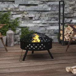 Eldstad med eldgaffel i stål - För mysiga stunder utomhus | Storlek: 58 cm | Färg: Stål