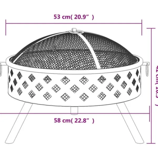 Eldstad med eldgaffel i stål - För mysiga stunder utomhus | Storlek: 58 cm | Färg: Stål