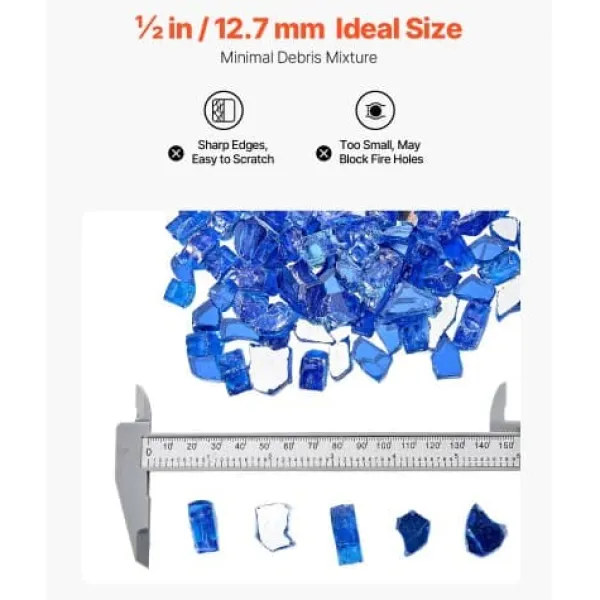 New Eldstadsglas, Reflekterande krossat glas 12,7 mm, Koboltblå, Härdat glas Tillbehör Till Vedeldade Kaminer & Öppna Spisar