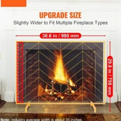 Hot Eldstadsskärm Enkelpanel, Stark Iron Mesh, 980(L)x758(H)MM, Gnistskydd, Enkel installation, Fristående brandstängsel. Tillbehör Till Vedeldade Kaminer & Öppna Spisar