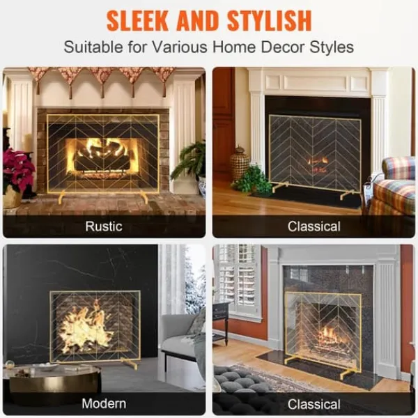 Hot Eldstadsskärm Enkelpanel, Stark Iron Mesh, 980(L)x758(H)MM, Gnistskydd, Enkel installation, Fristående brandstängsel. Tillbehör Till Vedeldade Kaminer & Öppna Spisar