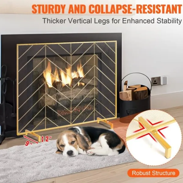 Hot Eldstadsskärm Enkelpanel, Stark Iron Mesh, 980(L)x758(H)MM, Gnistskydd, Enkel installation, Fristående brandstängsel. Tillbehör Till Vedeldade Kaminer & Öppna Spisar