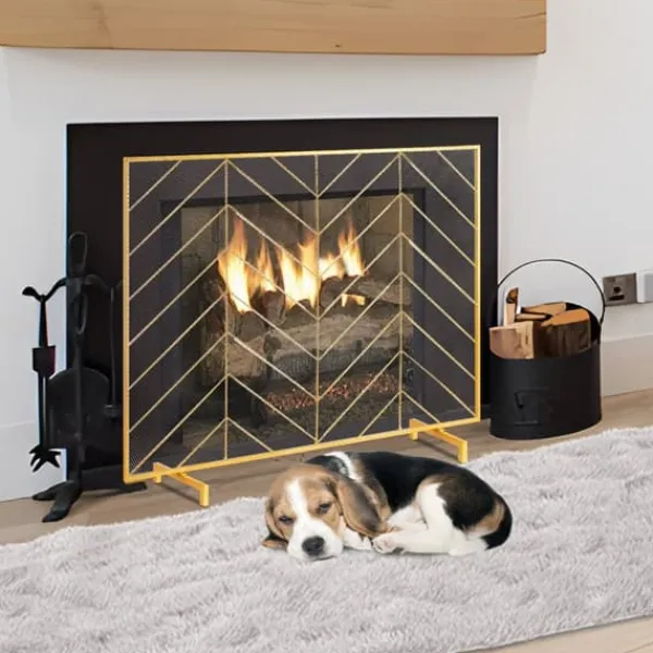 Hot Eldstadsskärm Enkelpanel, Stark Iron Mesh, 980(L)x758(H)MM, Gnistskydd, Enkel installation, Fristående brandstängsel. Tillbehör Till Vedeldade Kaminer & Öppna Spisar