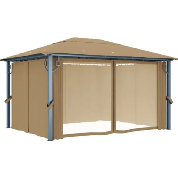 Online Elegant paviljong med draperier för utomhusbruk | Färg: Taupe | Storlek: 400x300 cm Tält & Lusthus