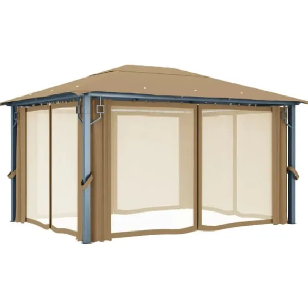 Online Elegant paviljong med draperier för utomhusbruk | Färg: Taupe | Storlek: 400x300 cm Tält & Lusthus