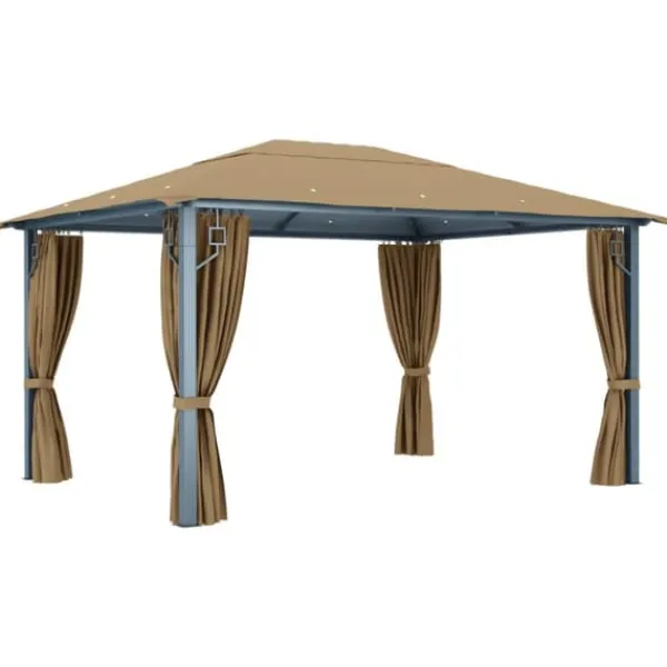 Online Elegant paviljong med draperier för utomhusbruk | Färg: Taupe | Storlek: 400x300 cm Tält & Lusthus