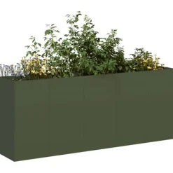 Outlet Elegant planteringskärl i olivgrön kallvalsad stål | Storlek: 200x40x80 cm Krukor & Växtbehållare