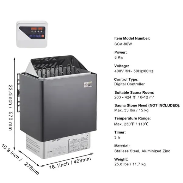Discount Elektrisk Bastuvärmare 8KW, Digital Controller, för hemmaspa 8-12 m³ Bastu