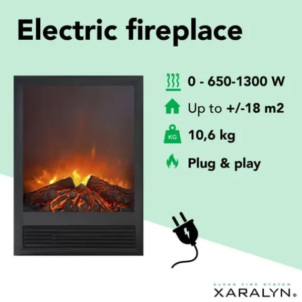 Elski elektrisk inbyggd spis - stämningskamin - 1300 Watt värme - plug and play - fjärrkontroll