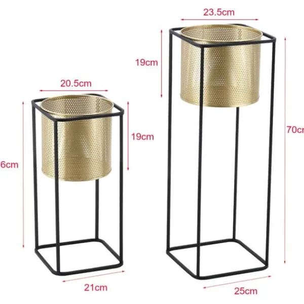 Best Växtställ Mettet set 2-med inbyggda krukor-46x21x21cm-70x25x25cm-metall-svart-guld Växtställ