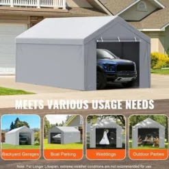 Ersättande carport markis duk-VEVOR-6,1x3 m, sidovägg garage presenning, vattentät och UV-skyddad, grå