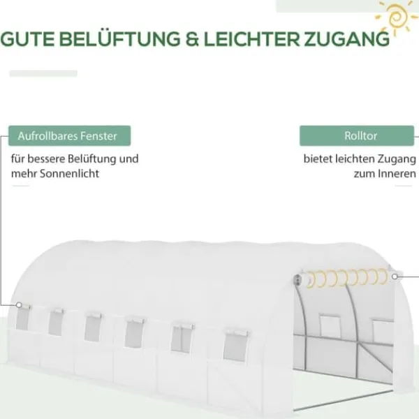 Hot Ersättningsfolie 600x300x200 cm, frontdörr & 12 fönster, rivtålig UV-PE – växthustunnel, vit Växthus