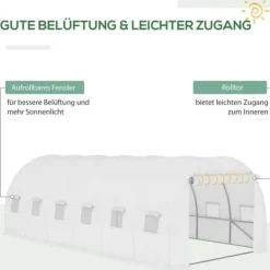 Ersättningsfolie 600x300x200 cm, frontdörr & 12 fönster, rivtålig UV-PE – växthustunnel, vit