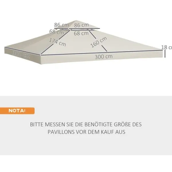 Ersättningspaviljongtak, 3x3m, Kräm Vit