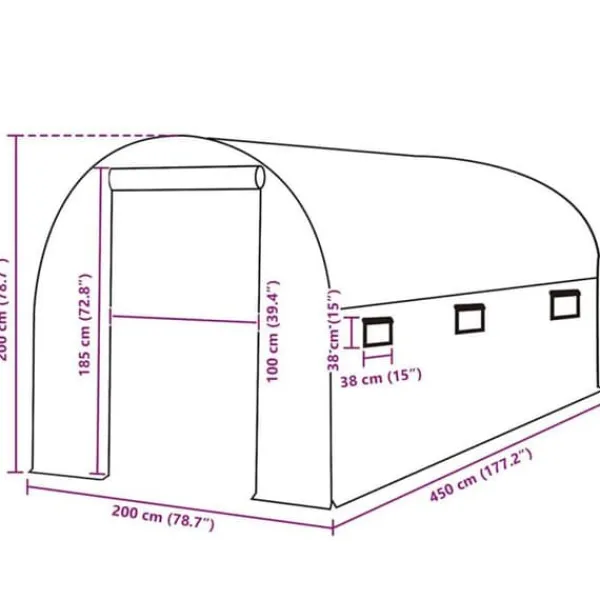 Hot Ersättningsskydd för växthus - Grön - 200x450x200 cm - 6 fönster - 1 dörr - PE Växthus