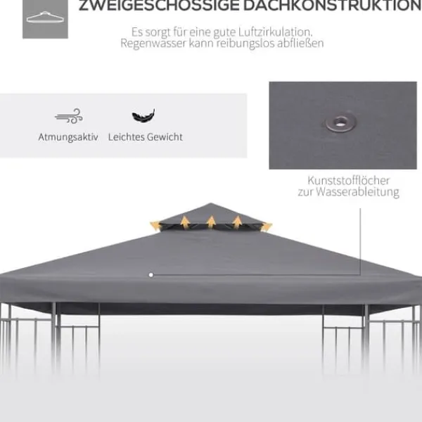 Ersättningstak 3x3 m för metallpaviljong, vädertåligt polyester, mörkgrå
