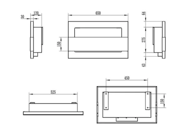 New Etanolkamin Öppna spisar Bio-eldplats Väggmonterad biokamin Bioetanolbrännare 65 x 40 x 12 cm vit blank med glas ekologisk eldstad Öppna Spisar