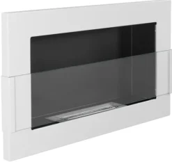 New Etanolkamin Öppna spisar Bio-eldplats Väggmonterad biokamin Bioetanolbrännare 65 x 40 x 12 cm vit blank med glas ekologisk eldstad Öppna Spisar