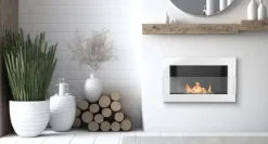 New Etanolkamin Öppna spisar Bio-eldplats Väggmonterad biokamin Bioetanolbrännare 65 x 40 x 12 cm vit blank med glas ekologisk eldstad Öppna Spisar