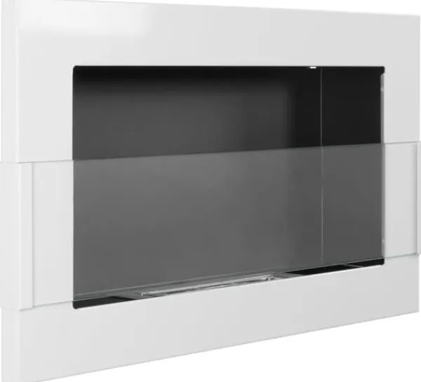 New Etanolkamin Öppna spisar Bio-eldplats Väggmonterad biokamin Bioetanolbrännare 65 x 40 x 12 cm vit blank med glas ekologisk eldstad Öppna Spisar