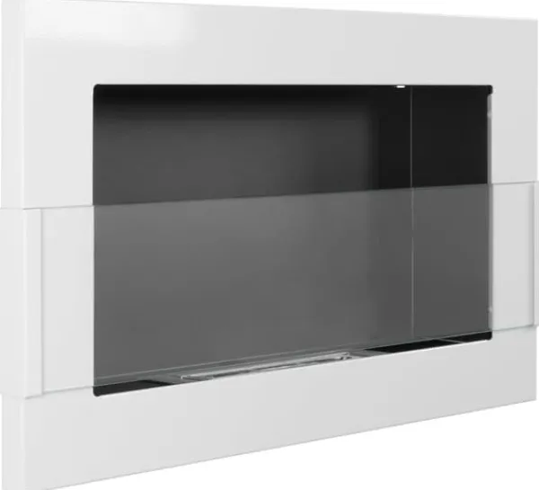 New Etanolkamin Öppna spisar Bio-eldplats Väggmonterad biokamin Bioetanolbrännare 65 x 40 x 12 cm vit blank med glas ekologisk eldstad Öppna Spisar