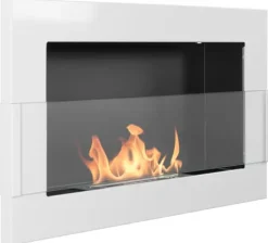 Sale Etanolkamin Kaminen Öppna spisar Bio-eldplats Väggmonterad biokamin Bioetanolbrännare 65 x 40 x 12 cm vit blank med glas ekologisk eldstad Öppna Spisar
