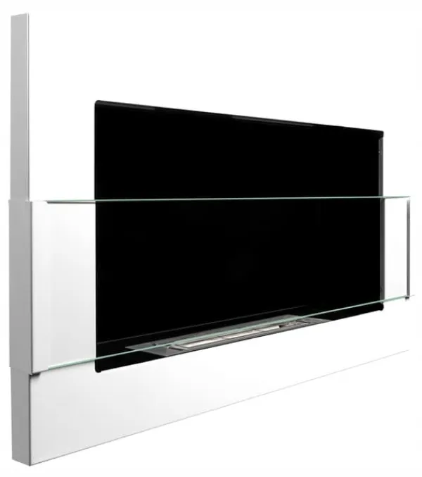 Sale Etanolkamin Kaminen Öppna spisar Bio-eldplats Väggmonterad biokamin Bioetanolbrännare 65 x 40 x 12 cm vit blank med glas ekologisk eldstad Öppna Spisar