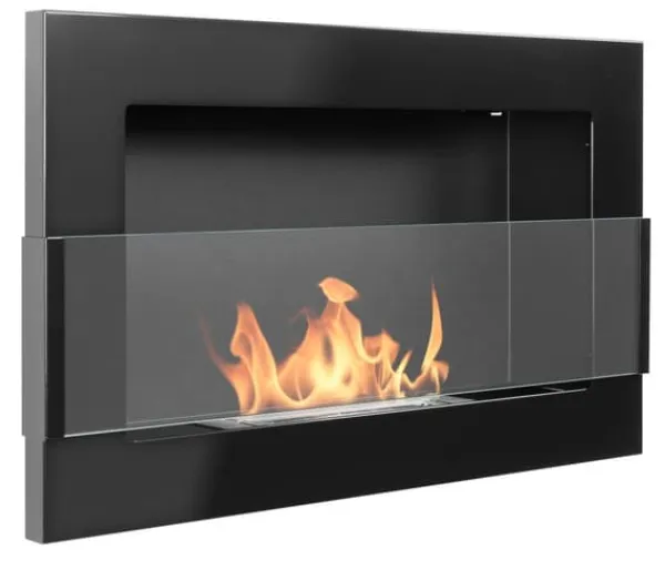 Outlet Etanolkamin Öppna spisar Bio-eldplats Väggmonterad biokamin Bioetanolbrännare 65 x 40 x 12 cm blank svart med glas Öppna Spisar