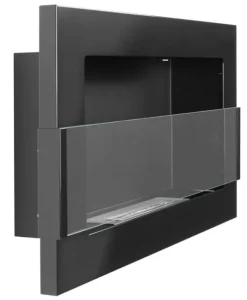 Outlet Etanolkamin Öppna spisar Bio-eldplats Väggmonterad biokamin Bioetanolbrännare 65 x 40 x 12 cm blank svart med glas Öppna Spisar