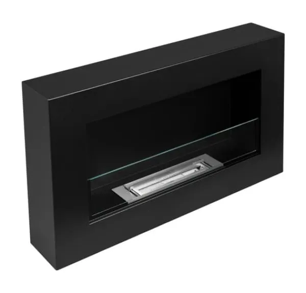 New Etanolkamin med glas Öppna spisar Bio-eldplats Hängande biopejs Bioetanolbrännare 65 cm x 40 cm x 12 cm BOX matt svart ekologisk eldstad Öppna Spisar