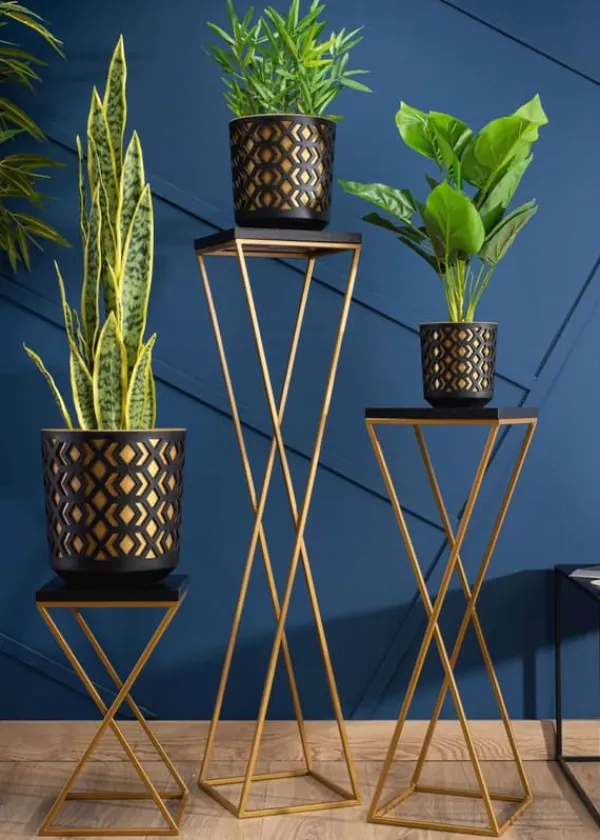 Hot Etnisk blomkruka svart och guld 19xh20 cm Krukor & Växtbehållare