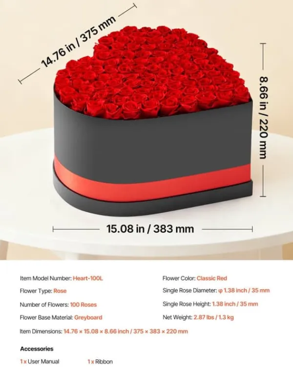 Discount Evighetsrosor - Hjärtformad Rosbox - Konserverade Rosor 100 St - Lång Hållbarhet - Underhållsfri - Röd Blommor