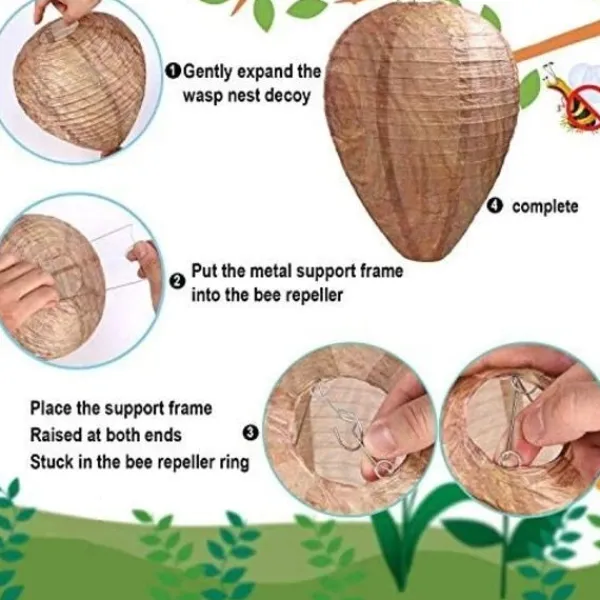 Falskt Getingbo / Dekorativ Utomhusattrapp – 4-pack Insektsmedel & Djuravvisande Medel