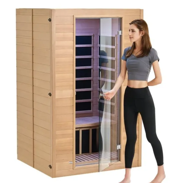 Far Infrared Trä Bastu för 2 Personer, 1800W, Effektiv Värme, Avkoppling och Hälsa, Inomhusbruk