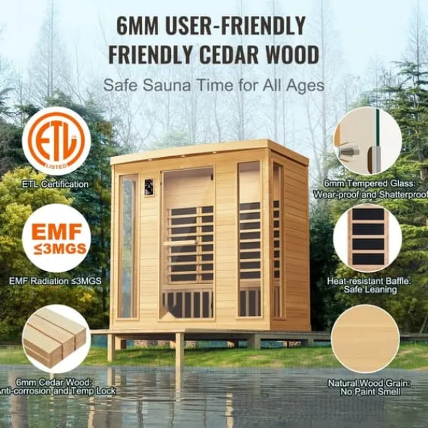 Far Infrared Träbastu 3-4 personer, 2580W, Energibesparande, Effektiv Värme, Perfekt för Avkoppling, Wellness Spa