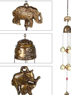 Feng Shui-klocka, vintage lövelefant, lyckobringande hänge, lycka till Feng Shui-bronsklocka