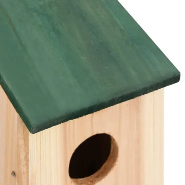 Fågelholkar i trä - 4-pack med grön takdesign | Storlek: 12x12x22 cm | Färg: Träfärgad/Grön