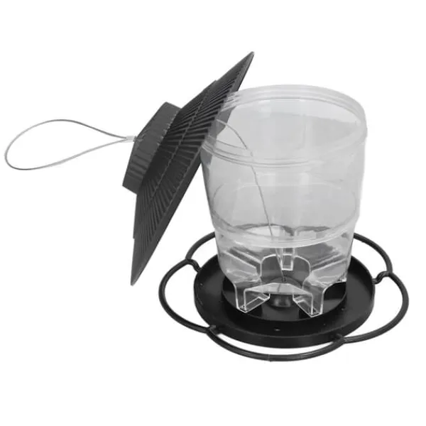 Fågelmatare 1L Slitstark ABS Lätt att fylla Transparent Behållare Bärbar Paviljong Design Hängande Fågelmatare