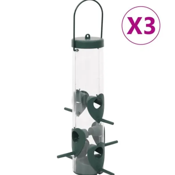 Fågelmatare 3-pack - Elegant design med 6 matningsportar | Färg: Mörkgrön | Storlek: 17x17x32 cm För Fåglar & Småvilt