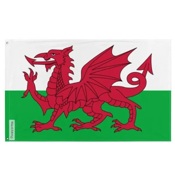 Flagga - Flerfärgad - Wales - 192 x 288 cm - Polyester - Framsidan/baksidan - Metallöglor