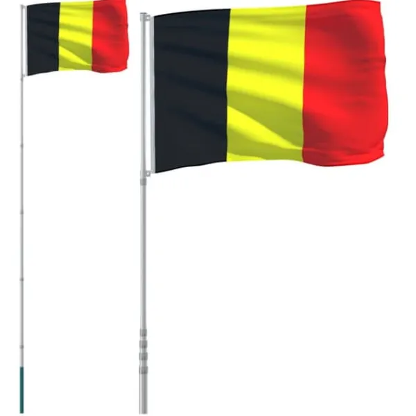 Flaggor & vindstrutar - Living Belgiens flagga och flaggstång 5,55 m aluminium
