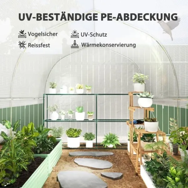Online Folietunnel 3x2x2 m med dörr & 4 fönster, uppfällbara sidor, galvaniserat stål, UV-beständig, vit Växthus
